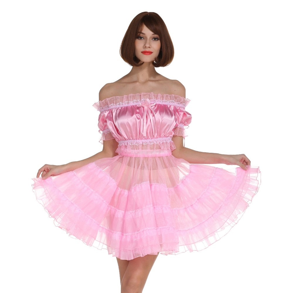 Off Shoulder Two Piece Sissy Dress - Sissy Lux