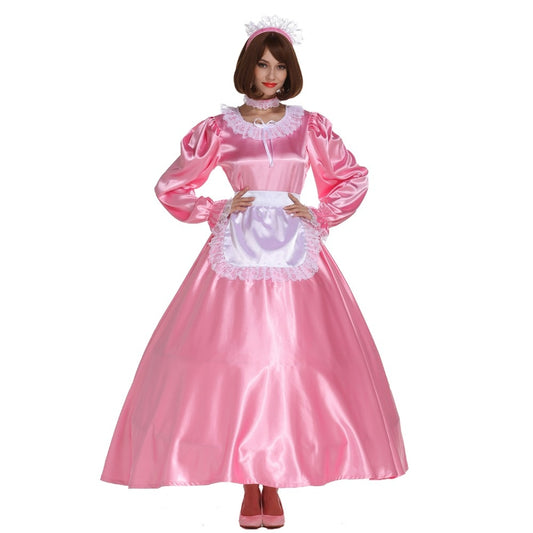 Long Sissy Maid Pink Dress - Sissy Lux