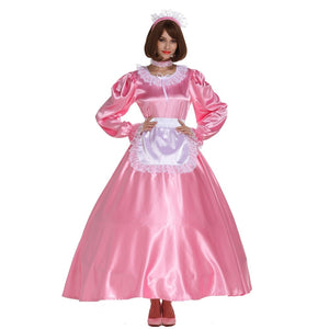 Long Sissy Maid Pink Dress - Sissy Lux