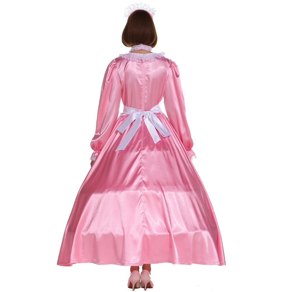 Long Sissy Maid Pink Dress - Sissy Lux