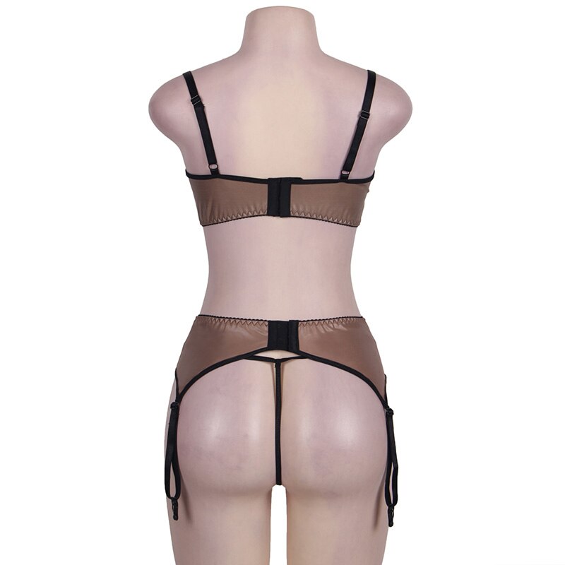 Open Bra Lingerie Set with Garter Belt - Sissy Lux