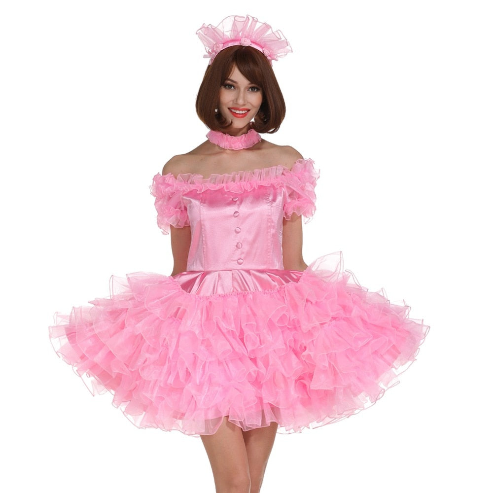 Off Shoulder Ruffles Pink Dress - Sissy Lux
