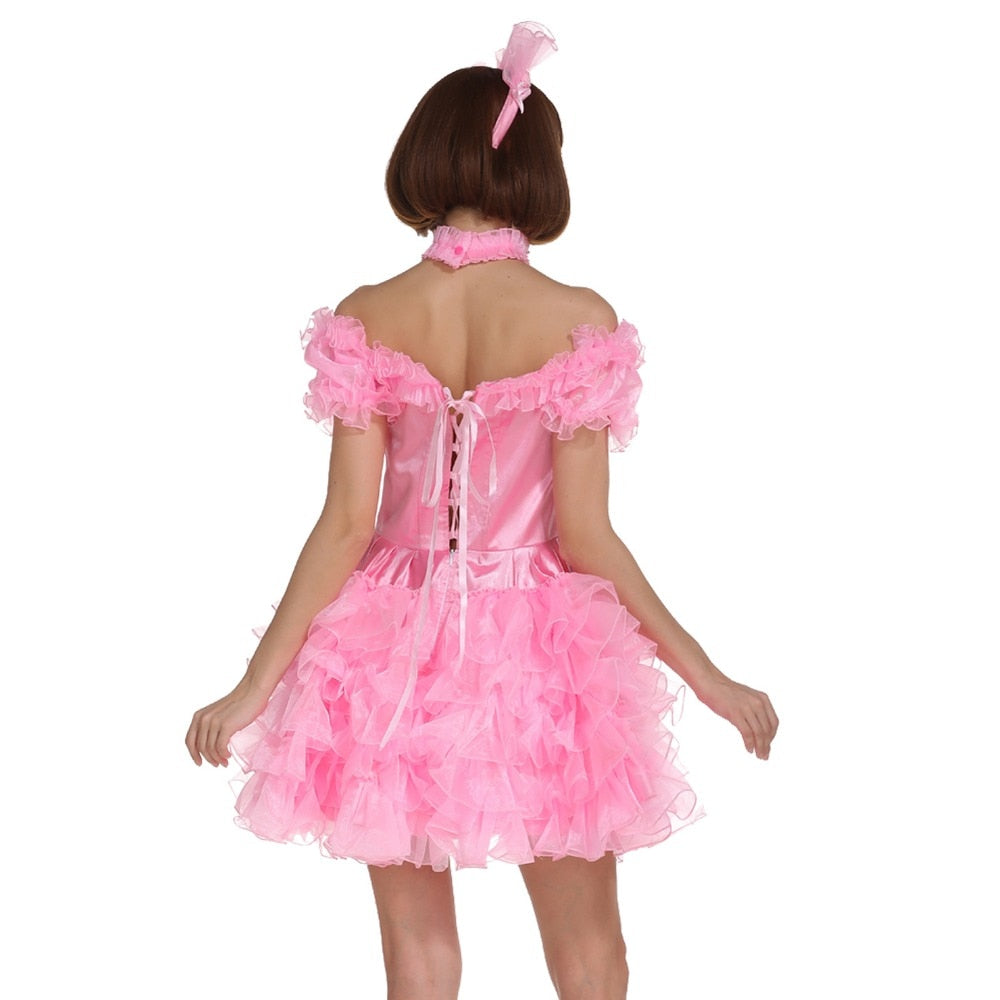Off Shoulder Ruffles Pink Dress - Sissy Lux
