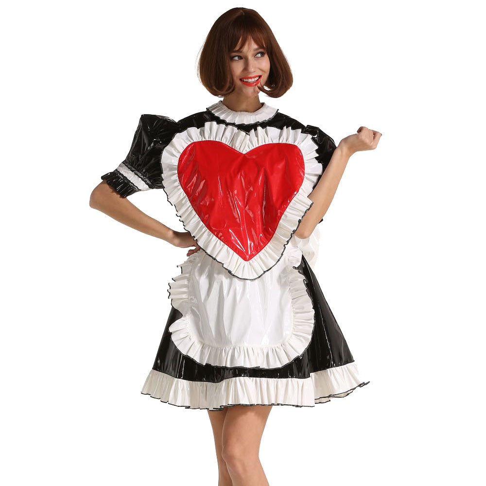 Red Heart Lockable Sissy Maid Dress - Sissy Lux